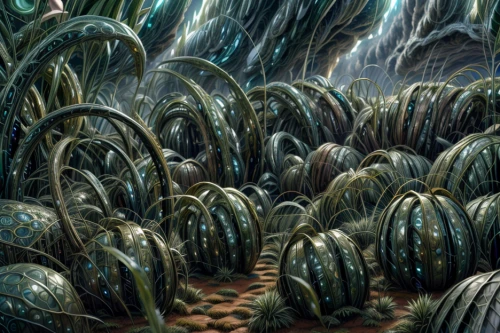 mandelbulb,mushroom landscape,aquatic plants,swampy landscape,fossil dunes,alien world,algae,underwater landscape,titan arum,cardamon pods,alien planet,aquatic plant,underground lake,moonlight cactus,deep sea nautilus,vegetables landscape,aquatic herb,nautilus,apiarium,cacti