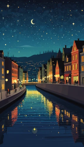 night scene,trondheim,bergen,background vector,french digital background,oslo,christmasbackground,city lights,christmas landscape,canals,clear night,citylights,digital background,spa town,zurich,colmar,city at night,moonlit night,nightscape,limmat,Illustration,Vector,Vector 05