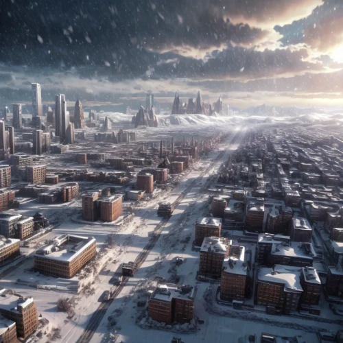 destroyed city,winter storm,black city,detroit,district 9,chicago,milwaukee,cleveland,snowstorm,chicago skyline,minneapolis,post-apocalyptic landscape,digital compositing,winter wonderland,winter background,the city,apocalyptic,metropolis,aerial landscape,full hd wallpaper