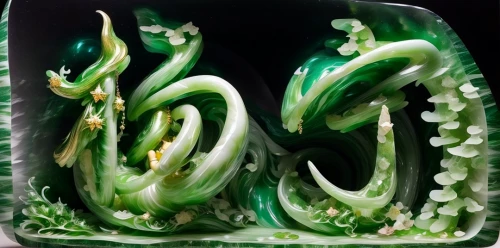 gelatin dessert,serrano peppers,jello salad,green dragon vegetable,serrano pepper,fiddlehead fern,udon,sea salad,tentacles,algae,snake gourd,tentacle,wasabi,glasswares,glass noodle salad,scallion,upper resin,aloe vera,octopus tentacles,chinese celery