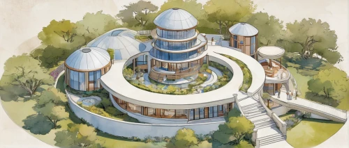 futuristic architecture,observatory,observation tower,circular staircase,roof domes,round house,residential tower,archidaily,isometric,winding staircase,sky space concept,fairy chimney,kirrarchitecture,stupa,concept art,architect plan,chinese architecture,eco hotel,modern architecture,tree house hotel,Unique,Design,Infographics