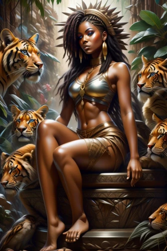 warrior woman,african woman,beautiful african american women,african american woman,lioness,she feeds the lion,female warrior,african art,fantasy art,queen bee,african culture,hosana,black woman,exotic animals,world digital painting,bushmeat,lionesses,nigeria woman,fantasy portrait,female lion