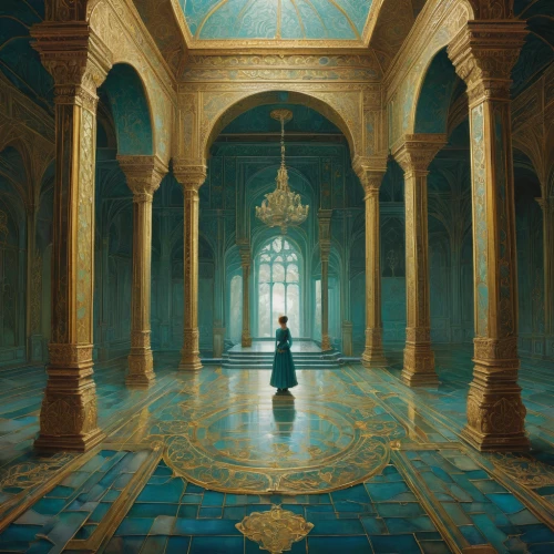 hall of the fallen,the threshold of the house,blue room,ballroom,sci fiction illustration,games of light,empty hall,ornate room,freemasonry,sanctuary,monastery,fantasy picture,pillars,dandelion hall,fantasia,the pillar of light,mirror of souls,marble palace,threshold,fantasy art,Illustration,Realistic Fantasy,Realistic Fantasy 05