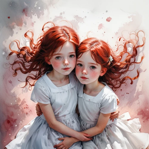 redheads,little girls,little angels,porcelain dolls,children girls,little boy and girl,two girls,little girl and mother,red-haired,kids illustration,redhead doll,princesses,dolls,oil painting on canvas,child portrait,childs,fairies,joint dolls,ginger family,children,Illustration,Paper based,Paper Based 20