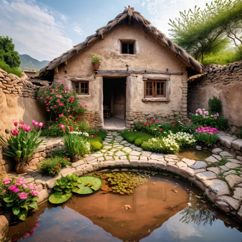 korean folk village,traditional house,water mill,home landscape,ancient house,beautiful home,stone houses,country cottage,stone house,stone oven,miniature house,cottage garden,fairy village,wishing well,summer cottage,provence,mud village,garden pond,thatched cottage,small house,Photography,General,Natural