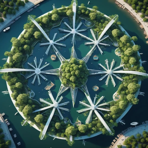highway roundabout,artificial island,artificial islands,hub,flower dome,roundabout,sky space concept,floating islands,traffic circle,circle design,futuristic architecture,musical dome,roof domes,circular star shield,the center of symmetry,dome roof,solar cell base,flower clock,futuristic landscape,circle,Conceptual Art,Sci-Fi,Sci-Fi 05