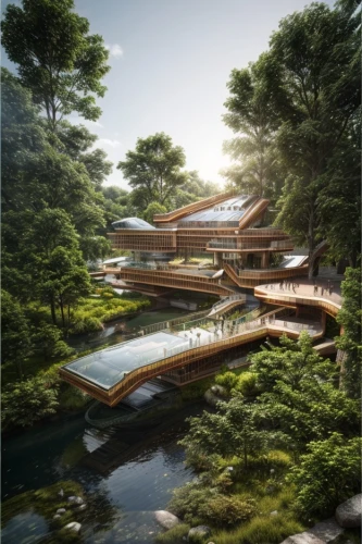japanese architecture,chinese architecture,asian architecture,eco hotel,futuristic architecture,floating huts,archidaily,danyang eight scenic,guizhou,eco-construction,dunes house,3d rendering,timber house,ginkaku-ji,house in the forest,floating island,tree house hotel,floating islands,south korea,kirrarchitecture,Architecture,Campus Building,Futurism,Futuristic 3