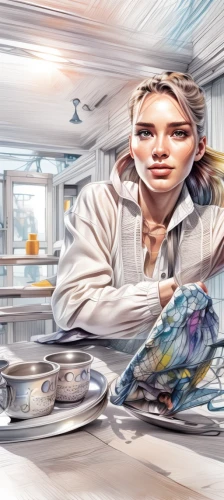 girl in the kitchen,chef,cooking show,cooking book cover,food and cooking,mess in the kitchen,dishwasher,dishes,kitchen work,food preparation,cookery,sci fiction illustration,woman holding pie,star kitchen,cleaning woman,kitchenware,cookware and bakeware,housewife,the kitchen,big kitchen