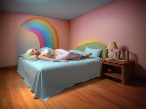 the little girl's room,children's bedroom,sleeping room,digital compositing,self hypnosis,optical ilusion,conceptual photography,visual effect lighting,woman on bed,baby room,children's room,therapy room,infant bed,3d rendering,boy's room picture,3d render,kids room,room newborn,colored pencil background,b3d