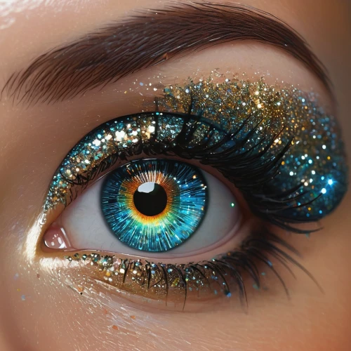 glitter eyes,peacock eye,cosmic eye,eyes makeup,eye shadow,eyeshadow,gold glitter,glitter powder,dark blue and gold,women's eyes,golden eyes,ojos azules,the blue eye,glitter,gold eyes,cat eye,glittering,blue eye,sparkle,eye liner,Conceptual Art,Sci-Fi,Sci-Fi 07