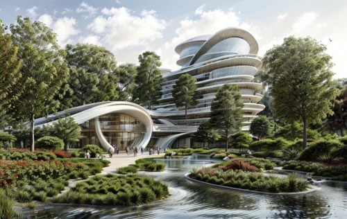 futuristic architecture,futuristic landscape,futuristic art museum,eco hotel,singapore,artificial island,solar cell base,largest hotel in dubai,sky space concept,eco-construction,futuristic,3d rendering,chinese architecture,terraforming,modern architecture,hotel complex,artificial islands,gardens by the bay,utopian,jumeirah,Architecture,Large Public Buildings,Futurism,Spain Organic