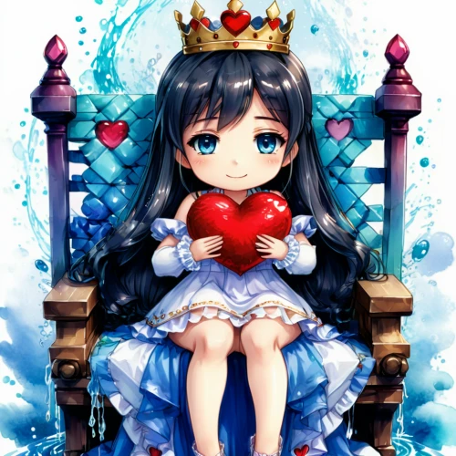 heart with crown,watery heart,blue heart,queen of hearts,alice,tiara,princess sofia,princess,fairy tale character,princess crown,water nymph,water forget me not,crown,fairy queen,chibi girl,little princess,water-the sword lily,queen s,crown render,blue heart balloons,Illustration,Japanese style,Japanese Style 03