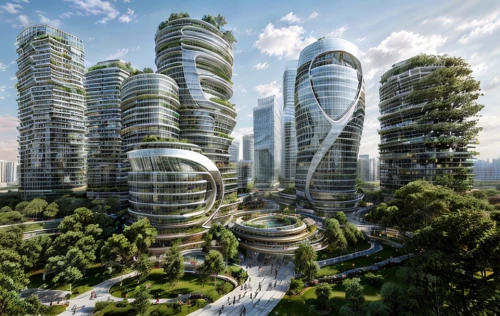 futuristic architecture,futuristic landscape,smart city,eco-construction,singapore,terraforming,urbanization,wuhan''s virus,urban development,sky space concept,futuristic,artificial island,urban towers,urban design,eco hotel,solar cell base,shanghai,sky apartment,artificial islands,mixed-use,Architecture,Large Public Buildings,Futurism,Nature Modern