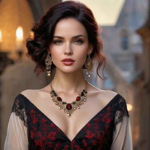 romantic look,bridal jewelry,necklace with winged heart,elegant,jewelry,necklace,vampire woman,romantic portrait,jewellery,red gown,beautiful woman,jeweled,vintage woman,evening dress,attractive woman,enchanting,christmas jewelry,hallia venezia,elegance,gold jewelry,Photography,General,Natural