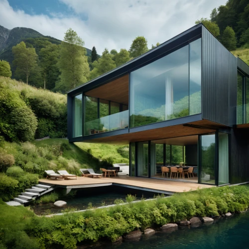 house by the water,house in the mountains,house in mountains,modern house,swiss house,house with lake,modern architecture,cubic house,luxury property,eco-construction,floating huts,grass roof,beautiful home,green living,summer house,smart house,eco hotel,cube house,futuristic architecture,corten steel,Photography,General,Cinematic