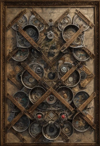 frame ornaments,kippah,the order of the fields,menorah,mod ornaments,helmet plate,star of david,crown of thorns,circular ornament,hexagram,bell plate,pentacle,sextant,tetragramaton,cog,ship's wheel,jerusalem,the order of cistercians,collection of ties,wind rose,Game Scene Design,Game Scene Design,Realistic