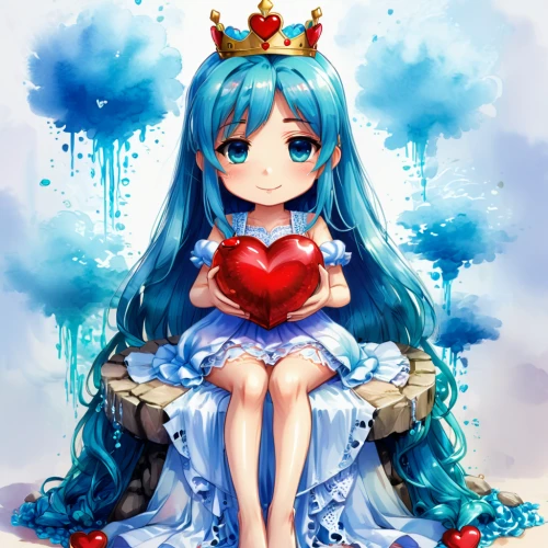 heart with crown,blue heart,queen of hearts,alice,blue heart balloons,watery heart,tiara,fairy queen,princess crown,princess,white heart,fairy tale character,heart,colorful heart,queen s,princess sofia,heart with hearts,vocaloid,alice in wonderland,ice queen,Illustration,Japanese style,Japanese Style 03