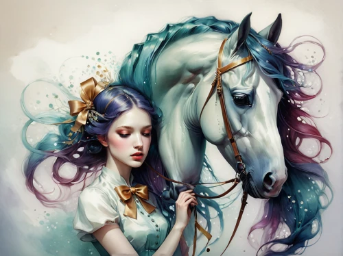 white horse,a white horse,unicorn art,equine,constellation unicorn,equestrian,white horses,mare and foal,fantasy art,fantasy portrait,the zodiac sign pisces,rarity,carousel horse,dream horse,unicorn and rainbow,horses,equines,beautiful horses,mystical portrait of a girl,two-horses,Illustration,Realistic Fantasy,Realistic Fantasy 15