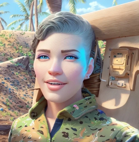 aloha,pompadour,scout,natural cosmetic,drone operator,snipey,kosmea,marine,tracer,lady medic,helicopter pilot,the beach pearl,tiana,luau,maui,first person,kim,medic,marina,cosmetic,Common,Common,Cartoon
