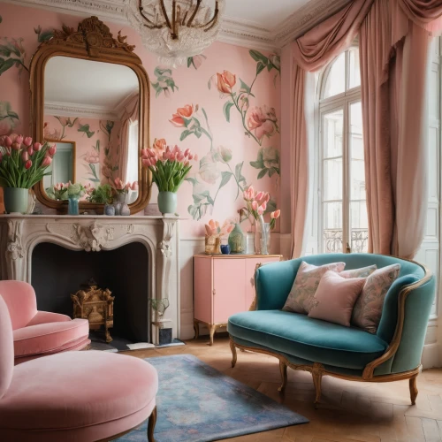 sitting room,ornate room,pink chair,danish room,shabby-chic,floral chair,shabby chic,the little girl's room,rococo,chaise lounge,great room,soft furniture,valentine's day décor,livingroom,beauty room,flower wall en,living room,decor,interior design,interior decor,Photography,General,Cinematic