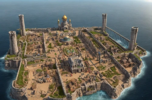 kings landing,atlantis,imperial shores,artificial island,gunkanjima,ancient city,military fort,peninsula,island of fyn,castleguard,artificial islands,new castle,uninhabited island,citadel,lavezzi isles,peter-pavel's fortress,castle of the corvin,the ruins of the,castle iron market,the island,Game Scene Design,Game Scene Design,Comic Style