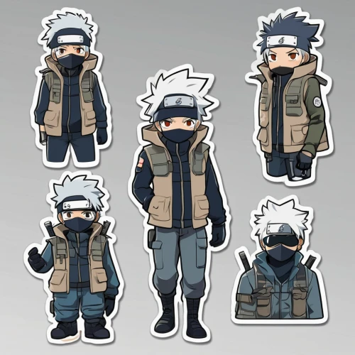 kakashi hatake,parka,winter clothing,naruto,winter clothes,stickers,national parka,rain suit,chibi children,icon set,stylish boy,shinobi,chibi kids,coveralls,hedgehog child,outerwear,cartoon ninja,shipping icons,ninjas,pubg mascot,Unique,Design,Sticker