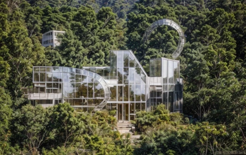 mirror house,sculpture park,glass facade,multiple exposure,glass pyramid,glass building,athens art school,australian cemetery,structural glass,cão da serra de aires,panoramical,transparent window,palma trees,steel sculpture,garden sculpture,lens reflection,palm house,glass pane,glass facades,environmental art,Architecture,General,Modern,Mid-Century Modern