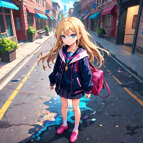 tsumugi kotobuki k-on,colorful city,walk,harajuku,anime japanese clothing,anime girl,walking in the rain,anime 3d,colorful background,naginatajutsu,honolulu,sidewalk,nico,alley,walking,school clothes,anime cartoon,heavy object,kayano,street chalk,Anime,Anime,General