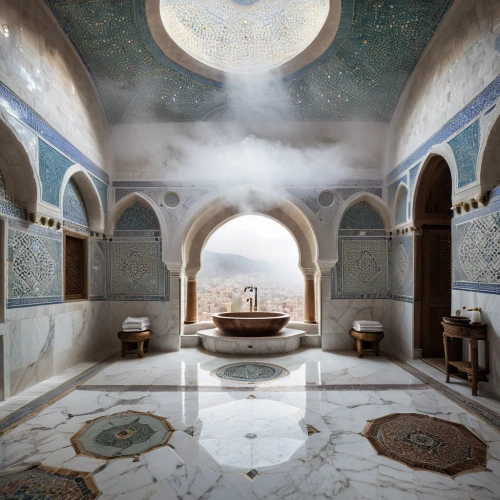thermal bath,marble palace,floor fountain,persian architecture,spa water fountain,luxury bathroom,iranian architecture,morocco,thermae,riad,the hassan ii mosque,marrakesh,moroccan pattern,day-spa,sheihk zayed mosque,king abdullah i mosque,spa,baths,day spa,zayed mosque,Photography,General,Natural