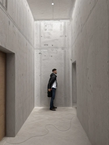 hallway space,exposed concrete,cement wall,concrete ceiling,walk-in closet,structural plaster,wall plaster,hallway,rough plaster,concrete wall,stucco wall,basement,concrete construction,recessed,white room,cement block,wall,bunker,elevators,drywall,Common,Common,Natural