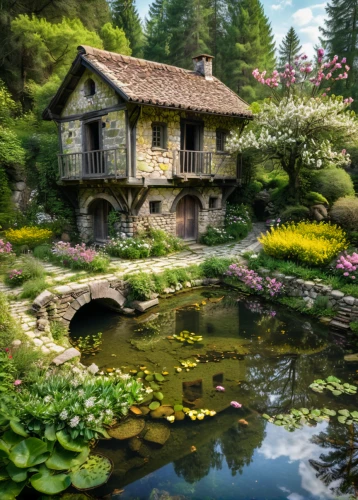 garden pond,house with lake,lily pond,cottage garden,house in the forest,summer cottage,home landscape,beautiful home,fairy village,lilly pond,country cottage,water mill,hobbiton,pond flower,cottage,fairy house,lotus pond,miniature house,country house,japan garden,Photography,General,Natural