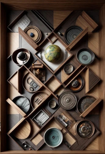 a drawer,icon magnifying,orrery,plate shelf,dish storage,phonograph record,compartments,phonograph,magnifying,vinyl records,the phonograph,shadowbox,fractals art,objects,drawer,vinyl record,aperture,gramophone record,shelf,drawers,Commercial Space,Working Space,Artistic Fusion