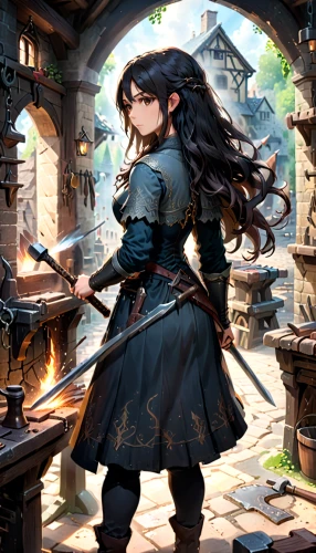 merida,blacksmith,swordswoman,game illustration,joan of arc,fantasy portrait,dragon li,vax figure,rosa ' amber cover,cg artwork,fantasy art,candlemaker,dacia,dwarf cookin,fantasy picture,erika,heroic fantasy,merchant,female warrior,elza,Anime,Anime,General