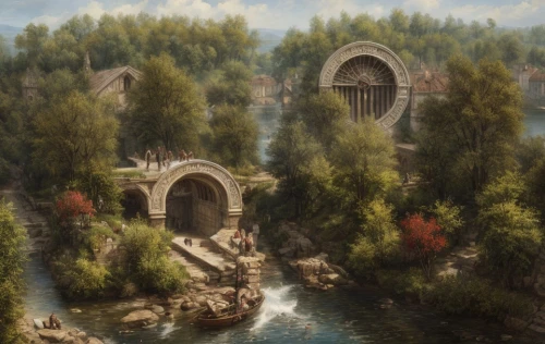 merida,imperial shores,peter-pavel's fortress,medieval,fantasy landscape,ancient city,dragon bridge,water castle,kadala,knight village,water palace,elves flight,riverside,mountain settlement,oasis,castle of the corvin,medieval town,hangman's bridge,hall of the fallen,knight's castle,Game Scene Design,Game Scene Design,Renaissance