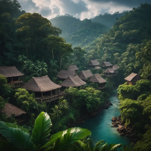tropical jungle,tropical house,indonesia,tropical island,philippines,southeast asia,borneo,tropical greens,vietnam,floating huts,thailand,polynesia,moorea,bali,tree house hotel,rainforest,asian architecture,tahiti,rain forest,over water bungalows,Photography,General,Fantasy