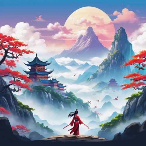 mulan,japanese sakura background,landscape background,sakura background,game illustration,japanese background,cartoon video game background,chinese background,mountain scene,world digital painting,mountain world,japan landscape,backgrounds,tsukemono,background images,landscape red,south korea,mountain landscape,japanese mountains,yunnan,Unique,Design,Logo Design