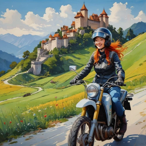 motorcycle tour,motorcycle tours,scooter riding,motorbike,piaggio,bavarian swabia,motorcycling,travel woman,piaggio ciao,oktoberfest background,world digital painting,motorcyclist,vespa,motorcycle,motorella,sci fiction illustration,game illustration,neuschwanstein,motorcycles,ducati,Conceptual Art,Daily,Daily 10