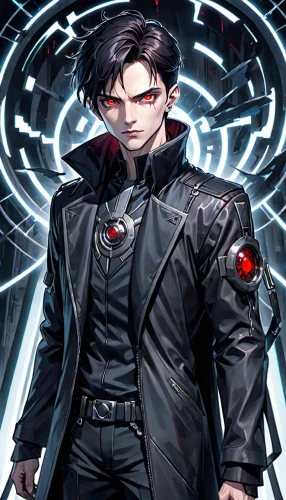 yukio,cg artwork,dark suit,persona,corvin,cyber,cyber glasses,count,cybernetics,ren,male character,omega,guilinggao,outer,daemon,game illustration,black suit,gear shaper,butler,power icon,Anime,Anime,General