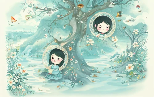 fairy forest,birch tree illustration,kids illustration,apple trees,fairies,mirabelle tree,birch tree background,children's background,fairy world,children's fairy tale,vintage fairies,cherry trees,apple pair,winter dream,spring greeting,game illustration,apple tree,girl and boy outdoor,happy children playing in the forest,yulan magnolia,Game&Anime,Doodle,Children's Animation