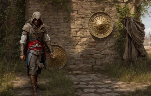 vendor,the wanderer,assassin,templar,aesulapian staff,longbow,merchant,accolade,bow and arrows,hooded man,pilgrimage,scythe,the hat of the woman,nomad,jester,kadala,bandit theft,adventurer,the order of the fields,the collector,Game Scene Design,Game Scene Design,Renaissance