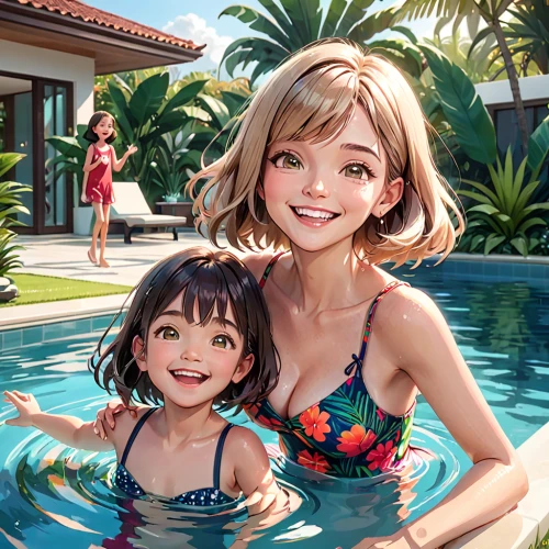 kawaii people swimming,kids illustration,pile,pool water,swimming pool,two girls,anime 3d,water park,pool,children girls,holiday complex,aqua studio,summer icons,the girl's face,swimming,little girls,anime cartoon,nami,lily family,pool cleaning,Anime,Anime,General