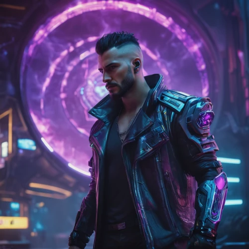 cyberpunk,pompadour,abel,futuristic,mohawk,enforcer,scifi,80s,cancer icon,streampunk,gas planet,neon lights,80's design,disco,man in pink,electro,male character,renegade,cyber,sci-fi,Photography,General,Cinematic