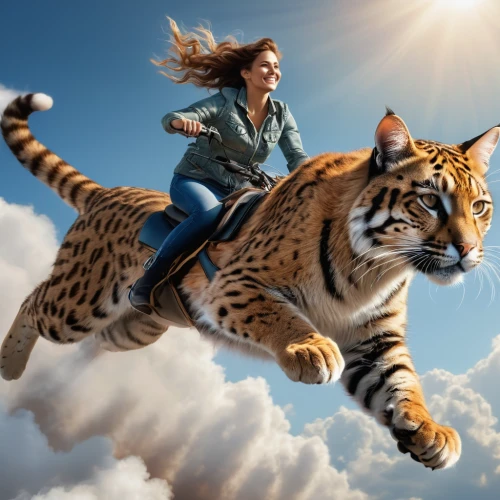 wild cat,amurtiger,digital compositing,tigerle,bengal cat,flying girl,ocelot,photoshop manipulation,tiger cat,sci fiction illustration,believe can fly,toyger,photo manipulation,wildcat,big cats,big cat,a tiger,animals hunting,tigers,leap for joy