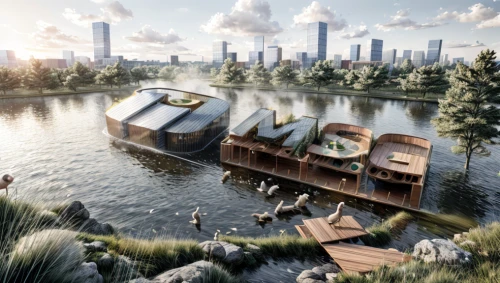 floating huts,cube stilt houses,stilt houses,floating islands,autostadt wolfsburg,artificial islands,houseboat,eco-construction,artificial island,floating island,eco hotel,stilt house,malopolska breakthrough vistula,suzhou,archidaily,floating production storage and offloading,zaandam,smart city,island poel,house by the water