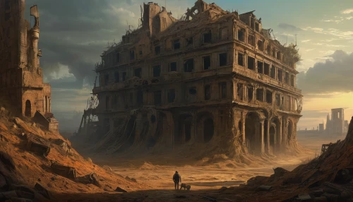 ancient city,post-apocalyptic landscape,destroyed city,ruin,ruins,wasteland,the ruins of the,desolation,lost place,tower of babel,barren,ancient buildings,futuristic landscape,lostplace,excavation,ancient house,fantasy landscape,ruined castle,post apocalyptic,post-apocalypse,Photography,General,Natural