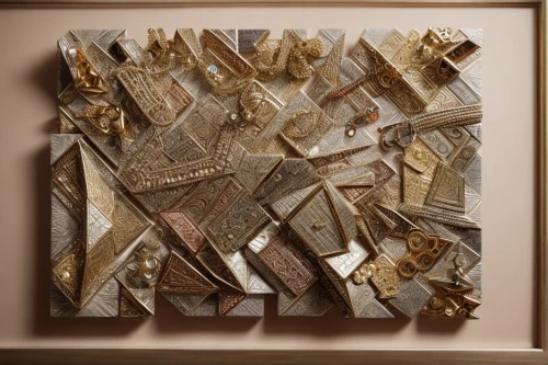 wood diamonds,ceramic tile,wall panel,braque saint-germain,torn paper,cubism,wood block,wooden cubes,corrugated cardboard,braque du bourbonnais,pyrite,mosaic glass,art deco frame,wood art,nougat corners,cork board,braque francais,wood blocks,abstract gold embossed,gold stucco frame,Product Design,Jewelry Design,Europe,Ethnic Fusion