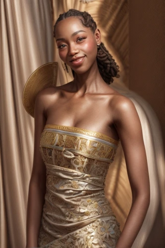 african american woman,tiana,african woman,golden weddings,nigeria woman,beautiful african american women,bridal clothing,portrait background,elegant,ancient egyptian girl,ball gown,evening dress,retouching,gold filigree,black woman,bridal dress,vanity fair,gold jewelry,mary-gold,bodice,Common,Common,Natural