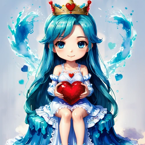 heart with crown,blue heart,watery heart,blue heart balloons,queen of hearts,fairy queen,tiara,alice,ice queen,heart,princess crown,heart icon,fairy tale character,hatsune miku,heart clipart,princess,colorful heart,princess sofia,heart background,white heart,Illustration,Japanese style,Japanese Style 03