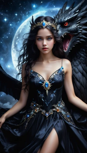 dark angel,fantasy picture,fantasy art,queen of the night,fantasy woman,black angel,fairy tale character,faery,fairy tales,gothic woman,faerie,fairy queen,raven girl,sorceress,heroic fantasy,fairy tale,black raven,angel and devil,fantasy girl,fairytales,Conceptual Art,Fantasy,Fantasy 11