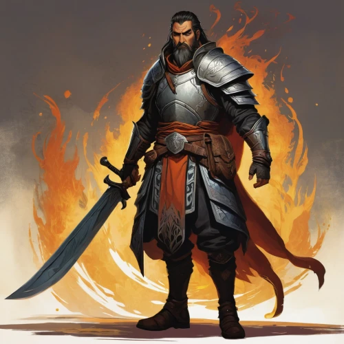 massively multiplayer online role-playing game,dwarf sundheim,heroic fantasy,dane axe,male character,swordsman,torch-bearer,paladin,blacksmith,cullen skink,fantasy warrior,templar,thermal lance,warlord,thorin,fire master,scabbard,the white torch,burning torch,firethorn,Illustration,Realistic Fantasy,Realistic Fantasy 04